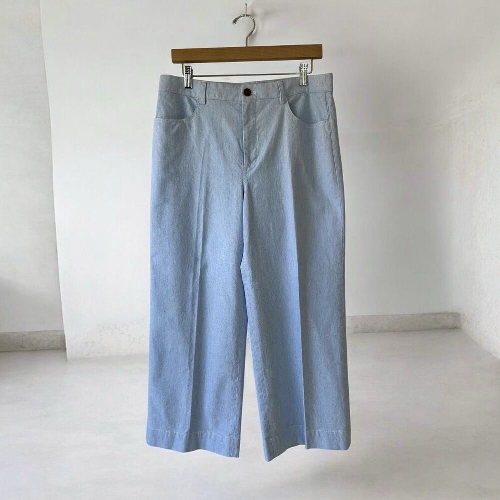 J.Crew Ella High-Rise Wide-Leg Cropped Pant Blue White Striped Size 29 Nautical